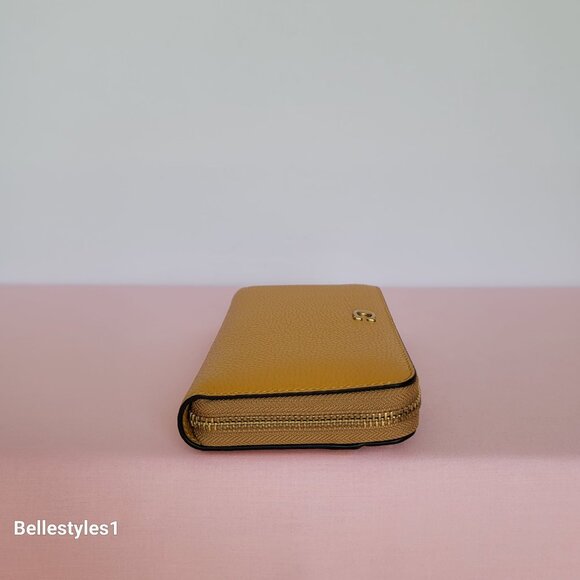 COACH Pebble Leather Zip-Around Accordion Wallet with Back-Slip Pocket-Buttercup - Picture 11 of 16